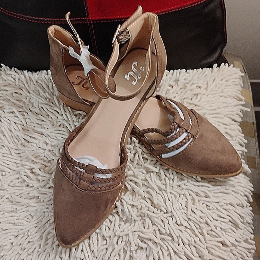 Journee Collection Taupe Anistn Braided Strap Pointed Toe Shoe